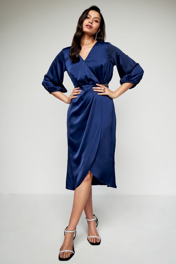 Navy Solid High-Low Dress, Navy Blue, image 2